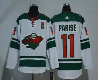 Men's Minnesota Wild #11 Zach Parise White With A Patch 2017-2018 Hockey Adidas Stitched NHL Jersey