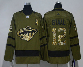 Men's Minnesota Wild #12 Eric Staal Green Salute To Service 2017-2018 Hockey Adidas Stitched NHL Jersey