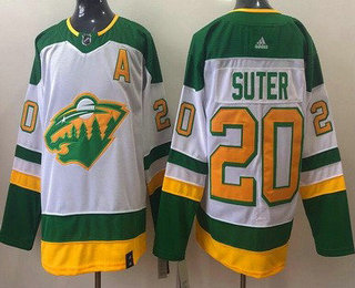 Men's Minnesota Wild #20 Ryan Suter White 2021 Reverse Retro Stitched NHL Jersey