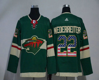 Men's Minnesota Wild #22 Nino Niederreiter Green With USA Flag 2017-2018 Hockey Adidas Stitched NHL Jersey