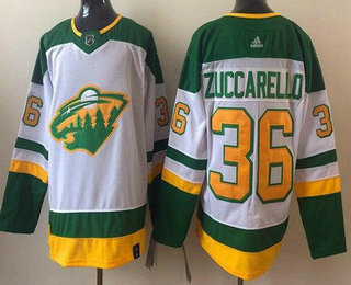 Men's Minnesota Wild #36 Mats Zuccarello White 2021 Reverse Retro Stitched NHL Jersey