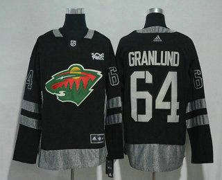 Men's Minnesota Wild #64 Mikael Granlund Black 100th Anniversary Adidas Stitched NHL 2017 Hockey Jersey