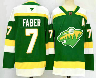 Men's Minnesota Wild #7 Brock Faber Green 2024 Alternate With A Patch Stitched Jersey