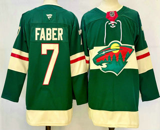 Men's Minnesota Wild #7 Brock Faber Green 2024 Stitched Jersey