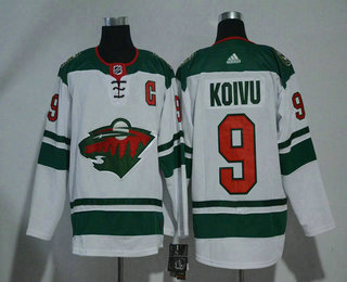 Men's Minnesota Wild #9 Mikko Koivu White With C Patch 2017-2018 Hockey Adidas Stitched NHL Jersey