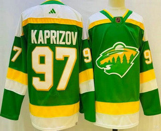 Men's Minnesota Wild #97 Kirill Kaprizov Green 2022 Reverse Retro Authentic Jersey