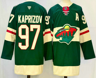 Men's Minnesota Wild #97 Kirill Kaprizov Green 2024 Stitched Jersey