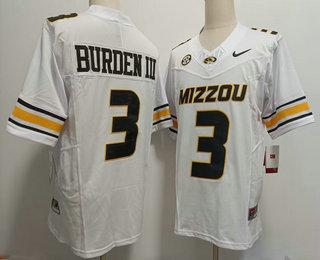 Men's Missouri Tigers #3 Luther Burden III White FUSE College Stitched Jersey