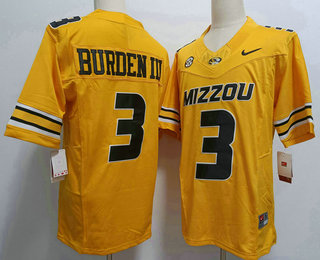 Men's Missouri Tigers #3 Luther Burden III Yellow FUSE College Football Jersey