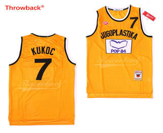 Men's Moive Jugoplastika #7 Toni Kukoc Yellow Basketball Jersey