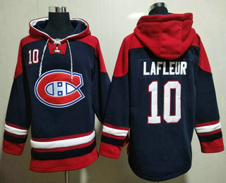 Men's Montreal Canadiens #10 Guy Lafleur Navy Blue Ageless Must Have Lace Up Pullover Hoodie