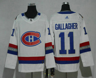 Men's Montreal Canadiens #11 Brendan Gallagher White Authentic 2017 100 Classic Adidas Stitched NHL Jersey