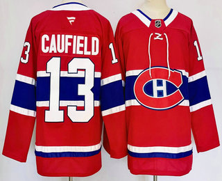 Men's Montreal Canadiens #13 Cole Caufield Red 2025 Stitched Jersey