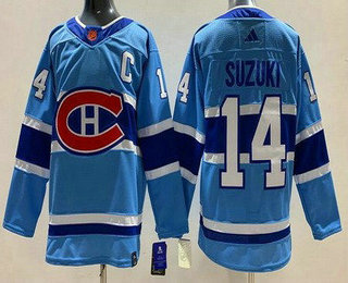 Men's Montreal Canadiens #14 Nick Suzuki Light Blue 2022 Reverse Retro Authentic Jersey
