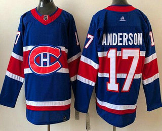 Men's Montreal Canadiens #17 Josh Anderson Blue 2021 Reverse Retro Stitched NHL Jersey