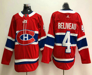 Men's Montreal Canadiens #4 Jean Beliveau Red 2017-2018 Hockey Adidas Stitched NHL Jersey