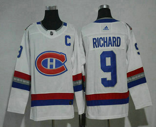 Men's Montreal Canadiens #9 Maurice Richard White Authentic 2017 100 Classic Adidas Stitched NHL Jersey