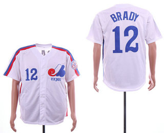 Men's Montreal Expos #12 Tom Brady White Mitchell & Ness Throwback Jersey