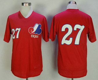 Men's Montreal Expos #27 Vladimir Guerrero Red Mesh Batting Practice 1989 Throwback Mitchell & Ness Baseball Jersey