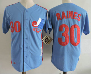 Men's Montreal Expos #30 Tim Raines 1982 Blue Mitchell & Ness Throwback Jersey