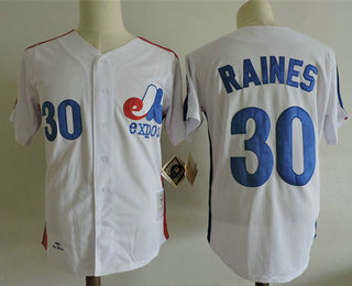 Men's Montreal Expos #30 Tim Raines 1982 White Mitchell & Ness Throwback Jersey