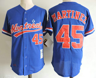 Men's Montreal Expos #45 Pedro Martinez Navy Blue Mesh BP 1994 Throwback Stitched MLB Majestic Cooperstown Collection Jersey