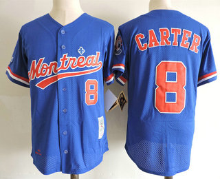 Men's Montreal Expos #8 Gray Carter Navy Blue Mesh BP 1984 Throwback Stitched MLB Majestic Cooperstown Collection Jersey