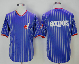 Men's Montreal Expos Blank Royal Blue Pullover Throwback Stitched MLB Majestic Cooperstown Collection Jersey