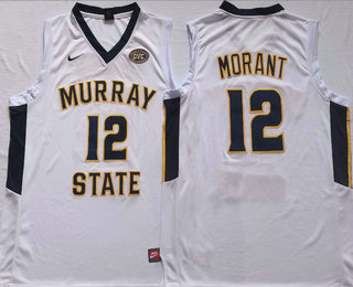 Men's Murray State Racers #12 Ja Morant White Stitched Jersey