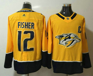 Men's Nashville Predators #12 Mike Fisher Yellow Home 2017-2018 Hockey Adidas Stitched NHL Jersey