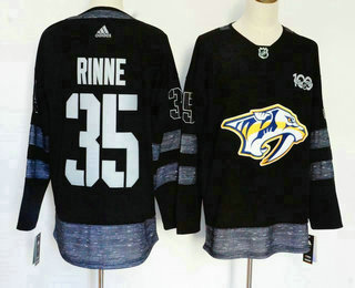 Men's Nashville Predators #35 Pekka Rinne Black 100th Anniversary Adidas Stitched NHL 2017 Hockey Jersey