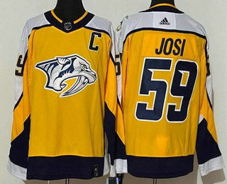 Men's Nashville Predators #59 Roman Josi Yellow 2021 Reverse Retro Stitched NHL Jersey