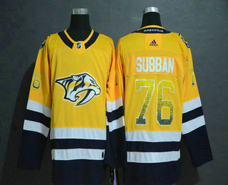 Men's Nashville Predators #76 P. K. Subban Yellow Drift Fashion Adidas Stitched NHL Jersey