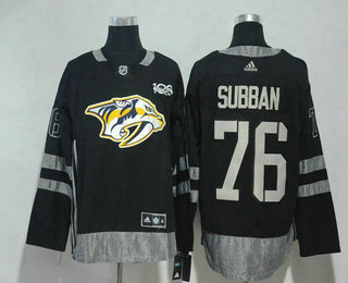 Men's Nashville Predators #76 P.K Subban Black 100th Anniversary Adidas Stitched NHL 2017 Hockey Jersey