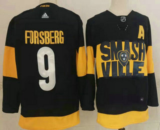 Men's Nashville Predators #9 Filip Forsberg Black 2022 Stadium Series adidas Stitched NHL Jersey