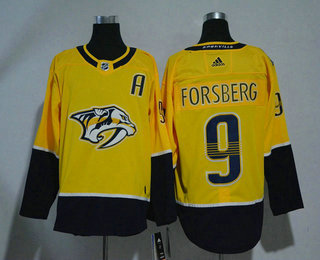 Men's Nashville Predators #9 Filip Forsberg Yellow With A Patch Home 2017-2018 Hockey Adidas Stitched NHL Jersey