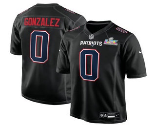 Men's New England Patriots #0 Christian Gonzalez Black 2026 Super Bowl LX Patch Fashion Stitched Jersey