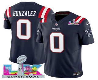 Men's New England Patriots #0 Christian Gonzalez Limited Navy Super Bowl LX FUSE Vapor Jersey