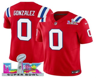 Men's New England Patriots #0 Christian Gonzalez Limited Red Super Bowl LX FUSE Vapor Jersey