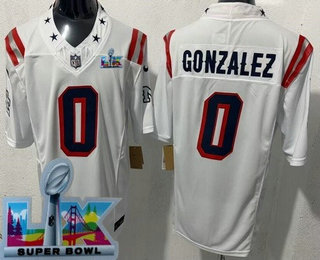Men's New England Patriots #0 Christian Gonzalez Limited White Rivalries Super Bowl LX FUSE Vapor Jersey