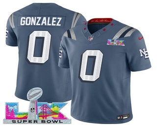 Men's New England Patriots #0 Christian Gonzalez Storm Limited Gray Rivalries Super Bowl LX FUSE Vapor Jersey