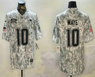 Men's New England Patriots #10 Drake Maye Limited Arctic Camo 2024 Salute to Service Jersey