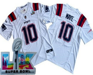 Men's New England Patriots #10 Drake Maye Limited White Super Bowl LX FUSE Vapor Jersey