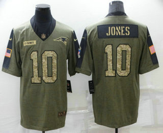 Men's New England Patriots #10 Mac Jones 2021 Olive Camo Salute To Service Limited Stitched Jersey