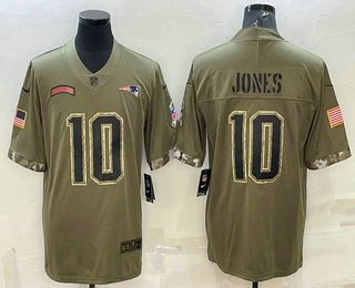 Men's New England Patriots #10 Mac Jones Olive 2022 Salute To Service Limited Stitched Jersey