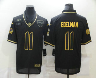 Men's New England Patriots #11 Julian Edelman Black Gold 2020 Salute To Service Stitched NFL Nike Limited Jersey