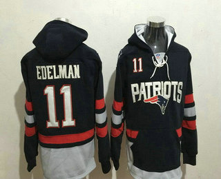 Men's New England Patriots #11 Julian Edelman NEW Navy Blue Pocket Stitched NFL Pullover Hoodie