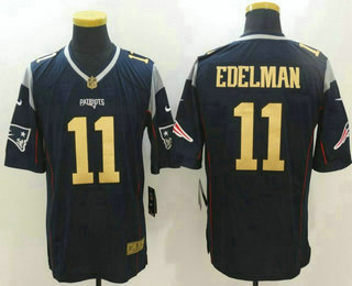 Men's New England Patriots #11 Julian Edelman Navy Blue With Gold Stitched NFL Nike Limited Jersey