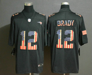 Men's New England Patriots #12 Tom Brady 2019 Salute To Service USA Flag Fashion Limited Jersey