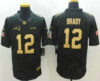 Men's New England Patriots #12 Tom Brady Black With Gold Anthracite 2016 Salute To Service Stitched NFL Nike Limited Jersey